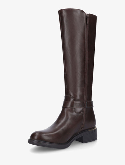 Bottes élastiquées en simili et sanglées - Marron - 3