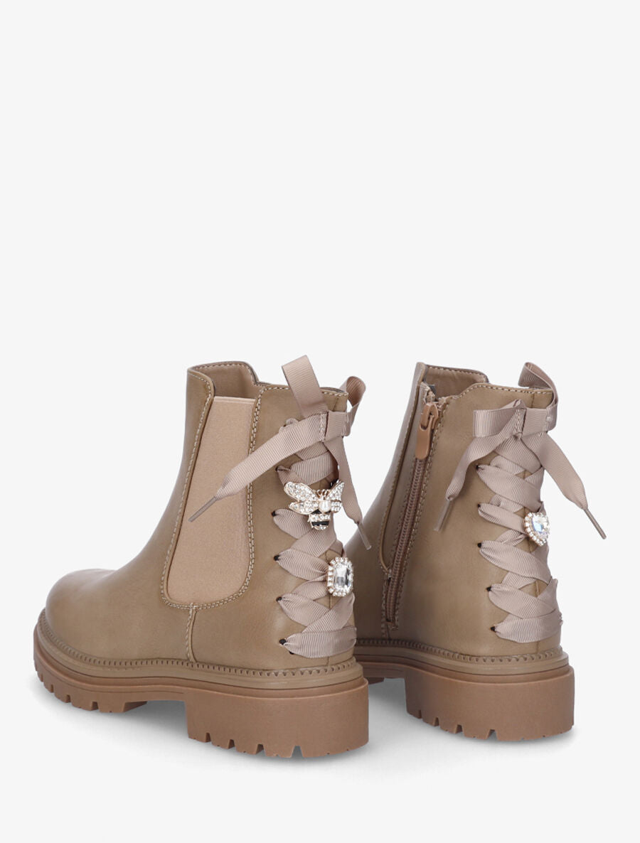 Bottines élastiquées à empiècement bijoux strassé - Taupe - 4