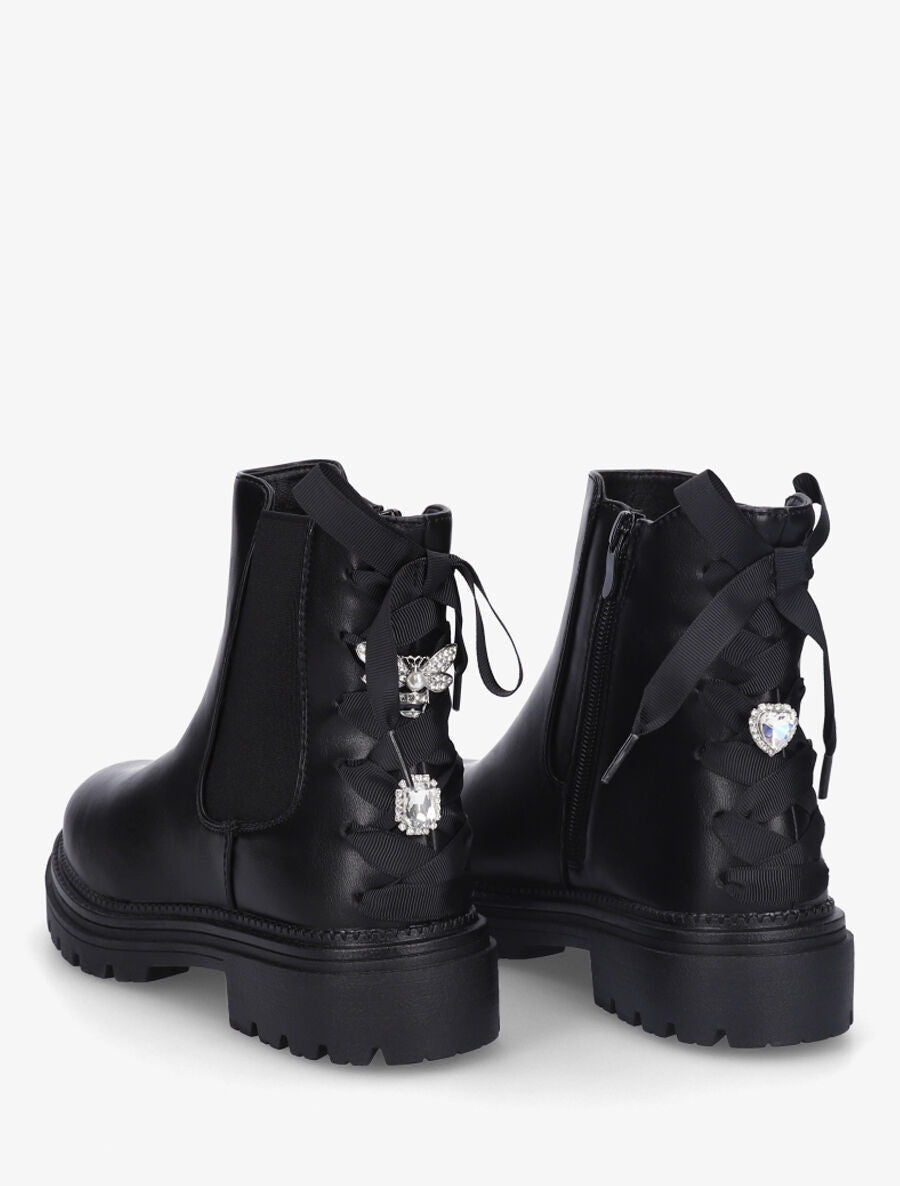 Bottines élastiquées à empiècement bijoux strassé - Noir - 4