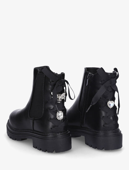 Bottines élastiquées à empiècement bijoux strassé - Noir - 4
