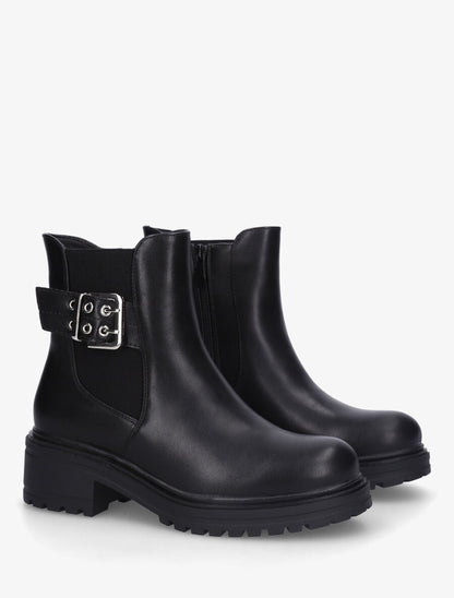 Bottines élastiquées et sanglées en simili - Noir - 4