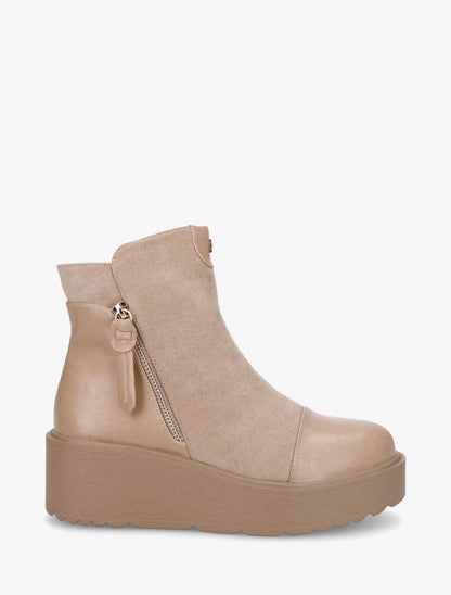 Bottines compensées en suédine et simili - Beige - 1