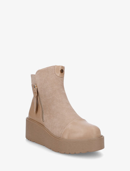 Bottines compensées en suédine et simili - Beige - 2