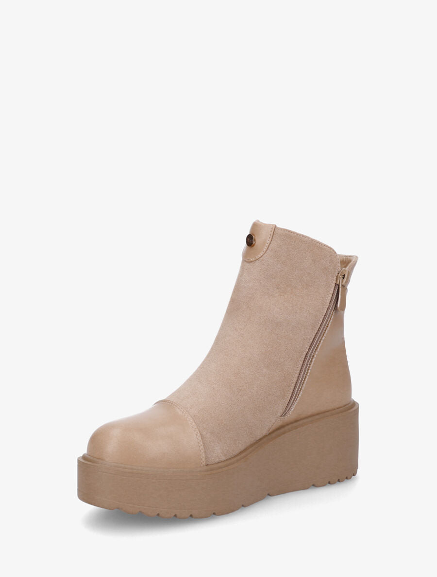 Bottines compensées en suédine et simili - Beige - 3