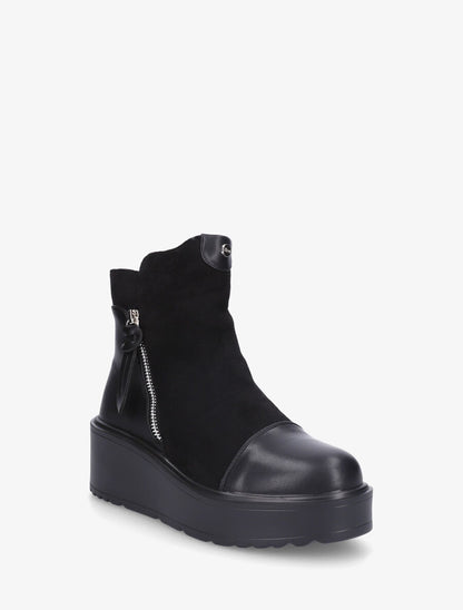Bottines compensées en suédine et simili - Noir - 2