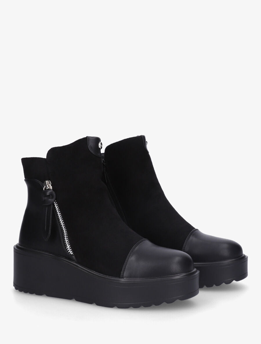 Bottines compensées en suédine et simili - Noir - 4