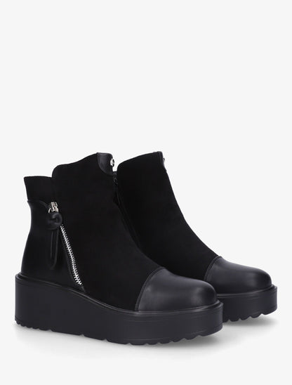 Bottines compensées en suédine et simili - Noir - 4