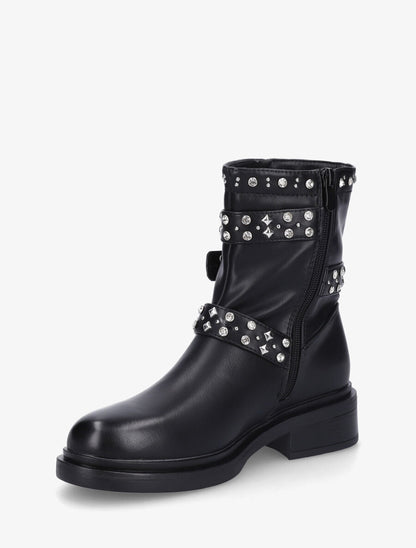 Bottines strassées et cloutées en simili - Noir - 3