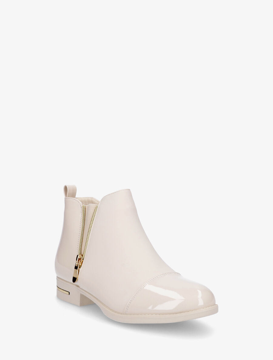 Bottines bi-matière à zip décoratif - Crème - 2