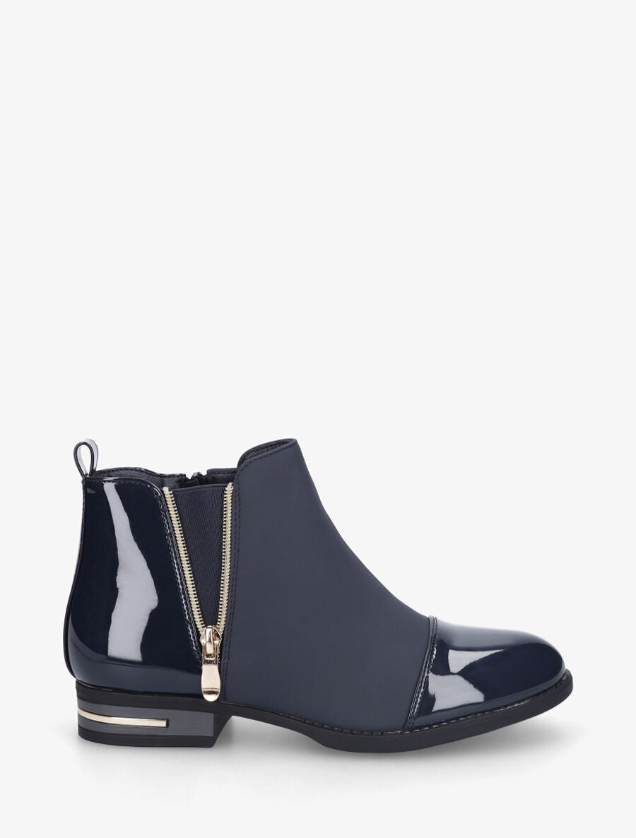 Bottines bi-matière à zip décoratif - Marine - 1