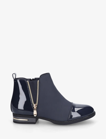 Bottines bi-matière à zip décoratif - Marine - 1