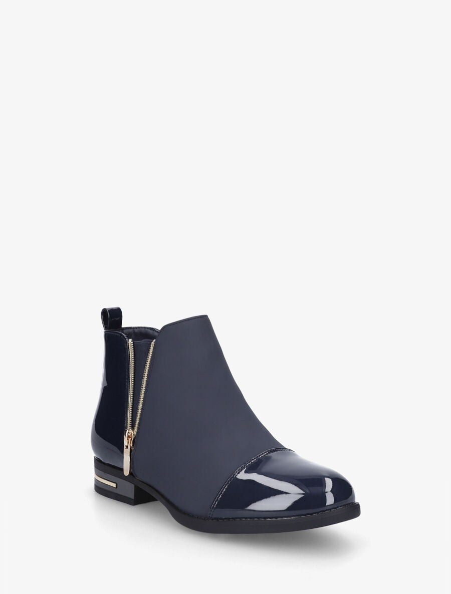 Bottines bi-matière à zip décoratif - Marine - 2