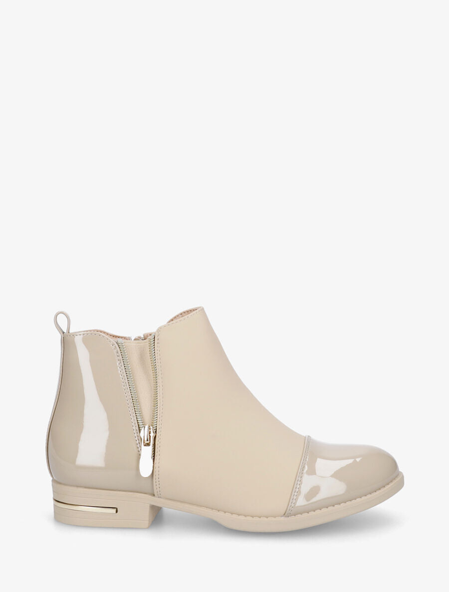 Bottines bi-matière à zip décoratif - Beige - 5