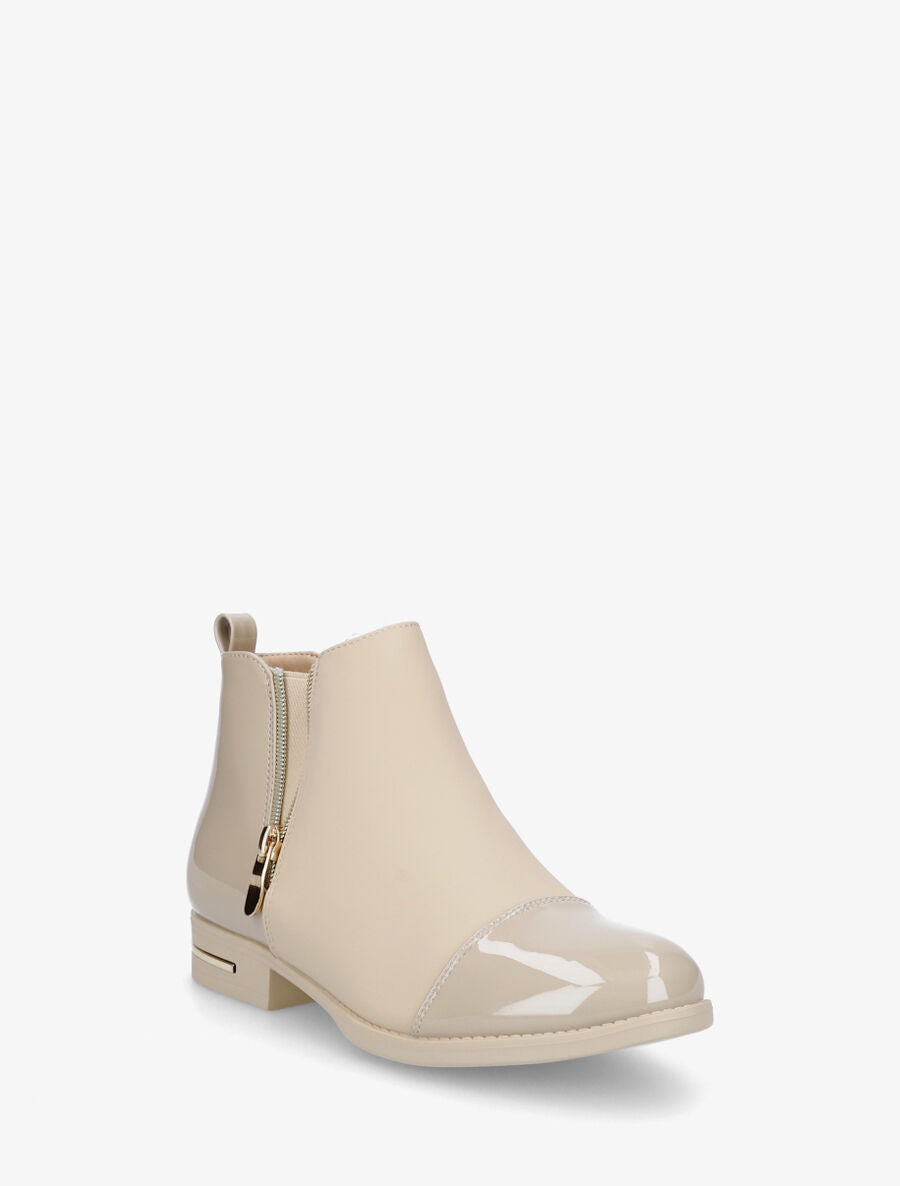 Bottines bi-matière à zip décoratif - Beige - 2