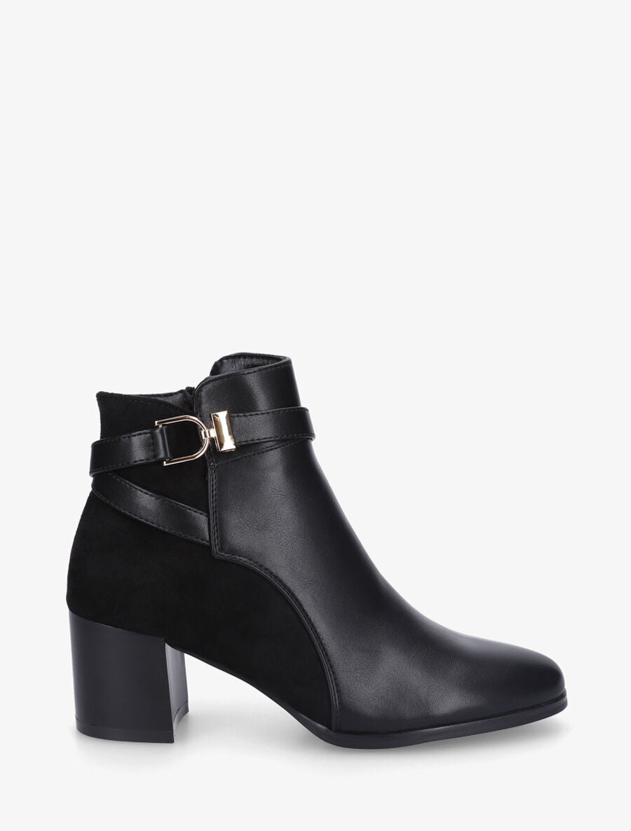 Bottines à talon en simili et suédine - Noir - 1