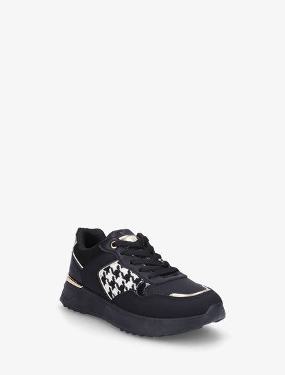 Sneakers à imprimé python et pied de poule - Noir - 2