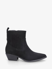 Bottines unies en suédine style santiags - Noir - 1