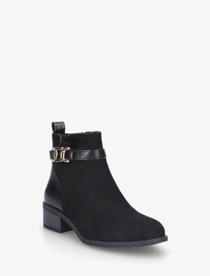 Bottines unies en suédine et simili - Noir - 2