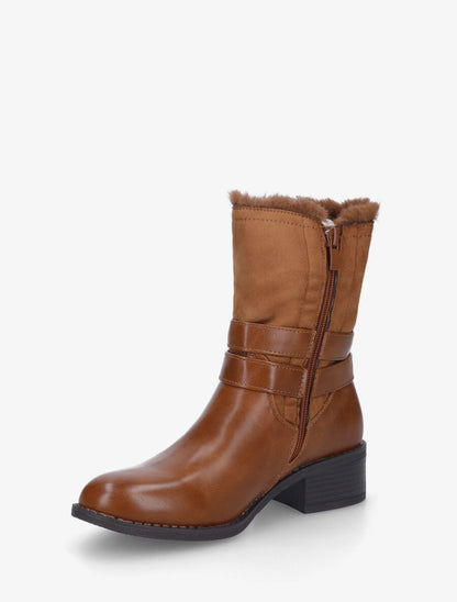 Bottines unies fourrées et sanglées - Camel - 3