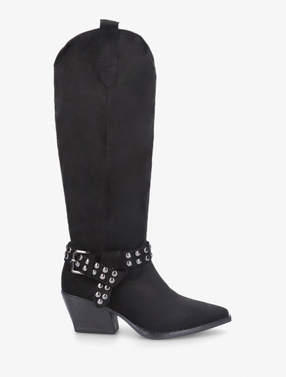 Bottes en suédine style santiags - Noir - 1