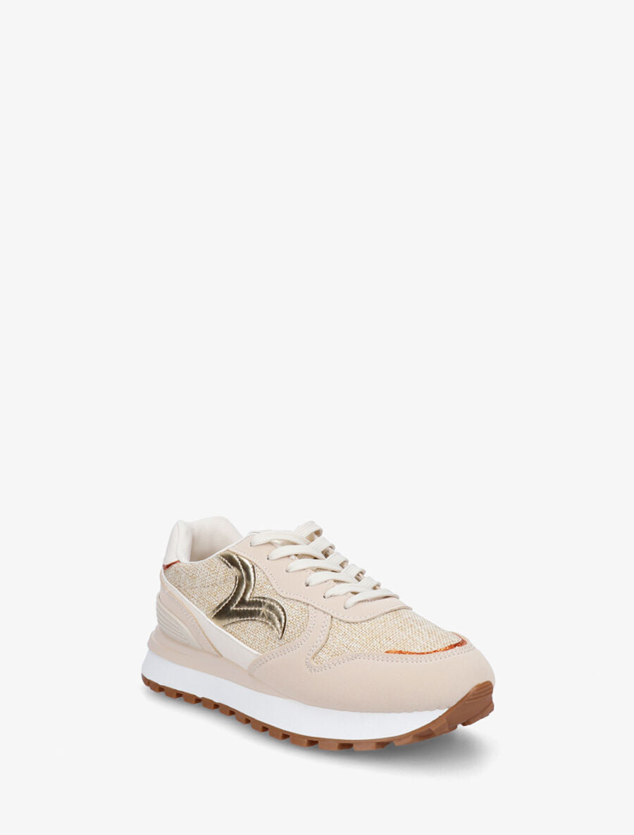 Sneakers en simili à détail irisé - Beige - 2