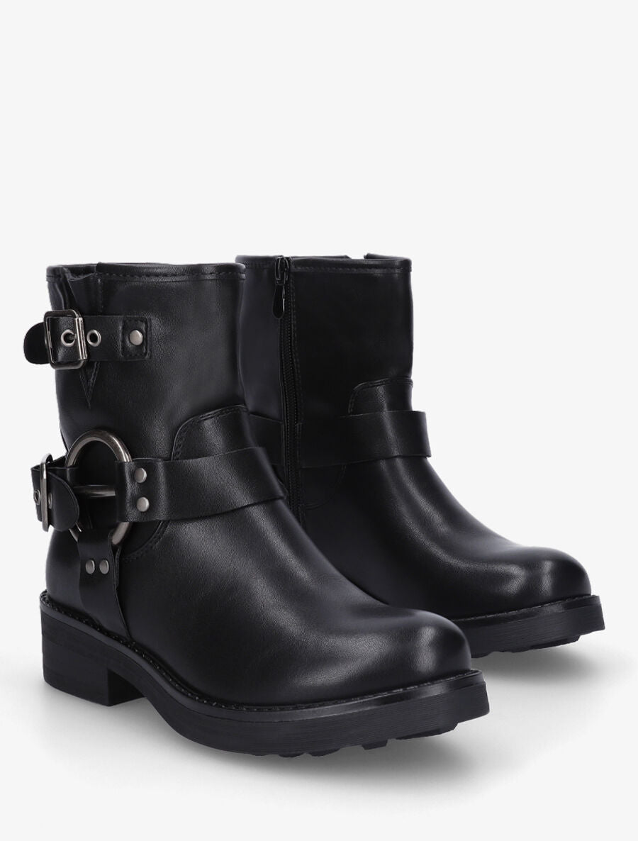 Bottines en simili avec boucles décoratives - Noir - 4