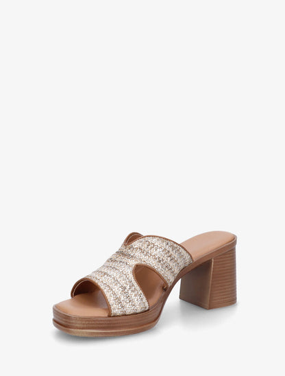 Mules à talon effet tressé - Or - 3