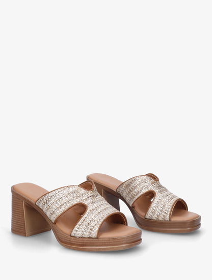Mules à talon effet tressé - Or - 4