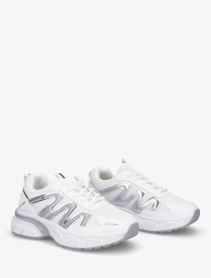 Baskets en simili et mesh - Blanc - 4