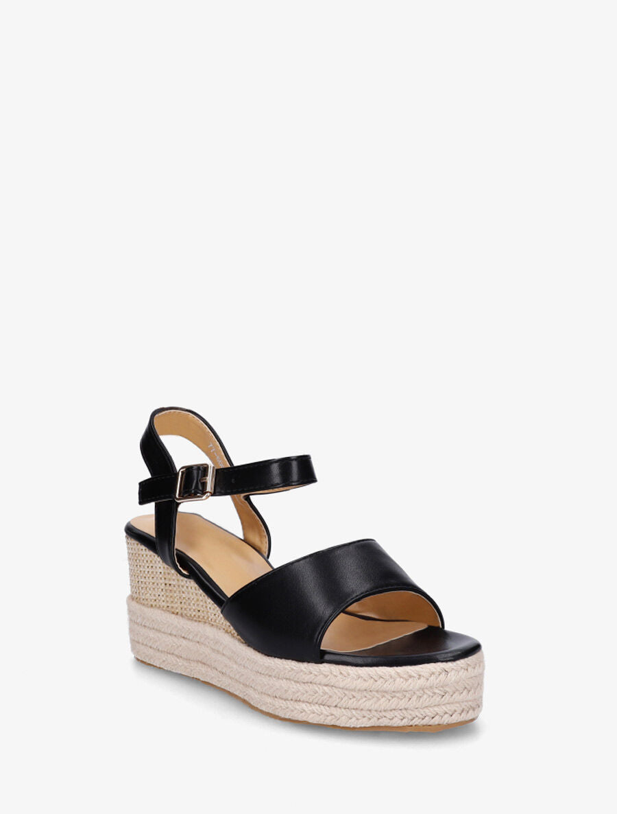 Sandales compensées en simili style espadrille - Noir - 2