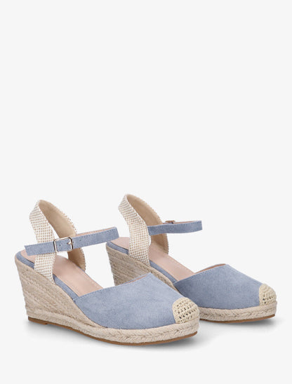 Sandales compensées en suédine - Bleu - 4