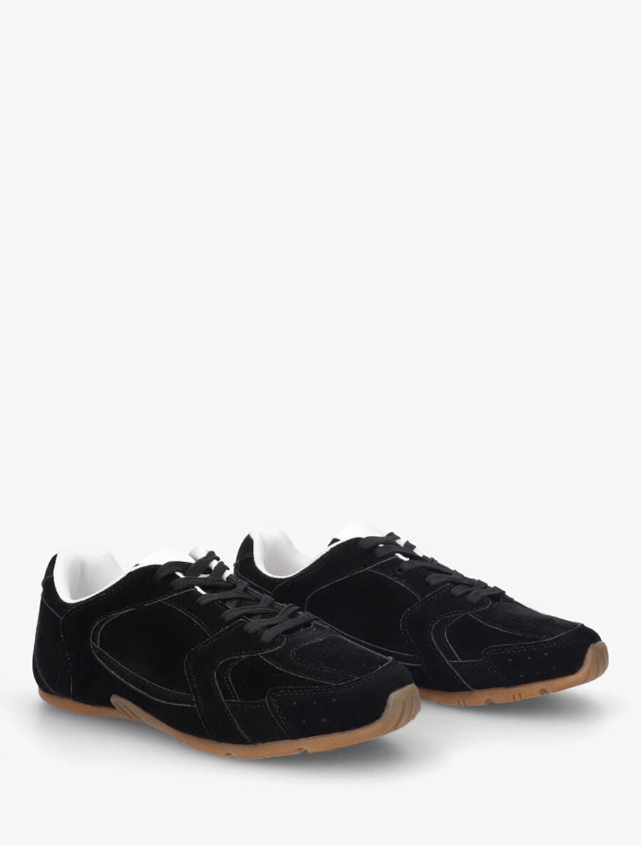 Sneakers plates unies effet nubuck - Noir - 4