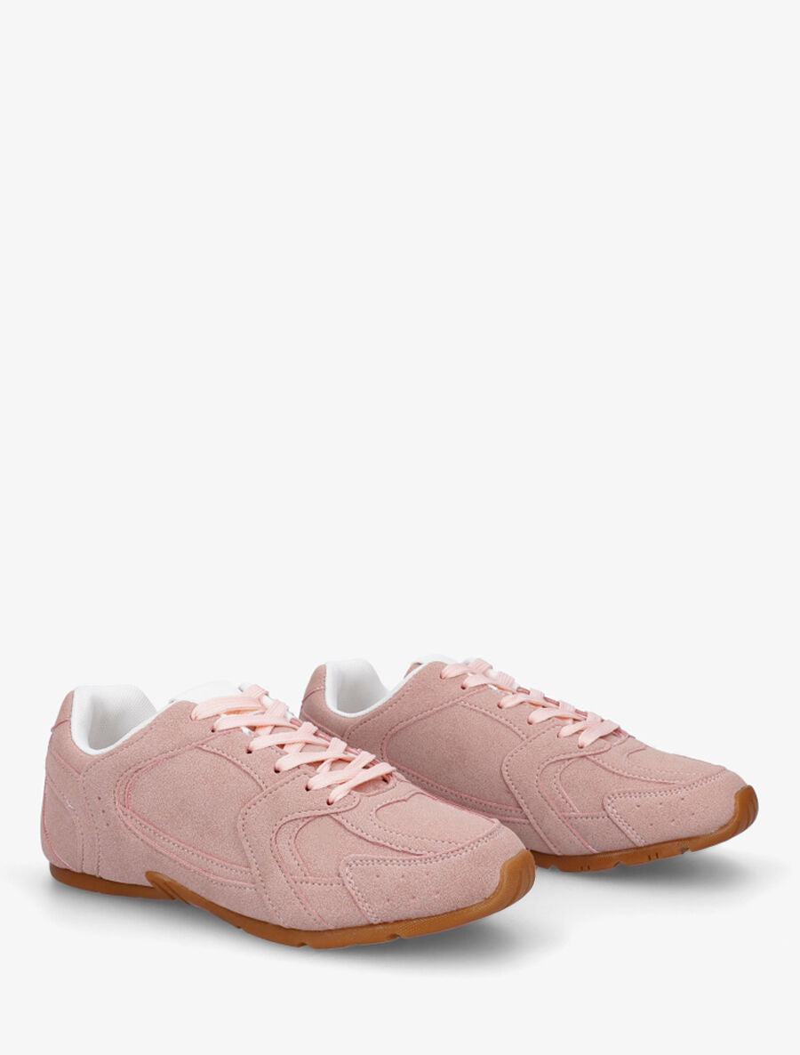 Sneakers plates unies effet nubuck - Rose - 4