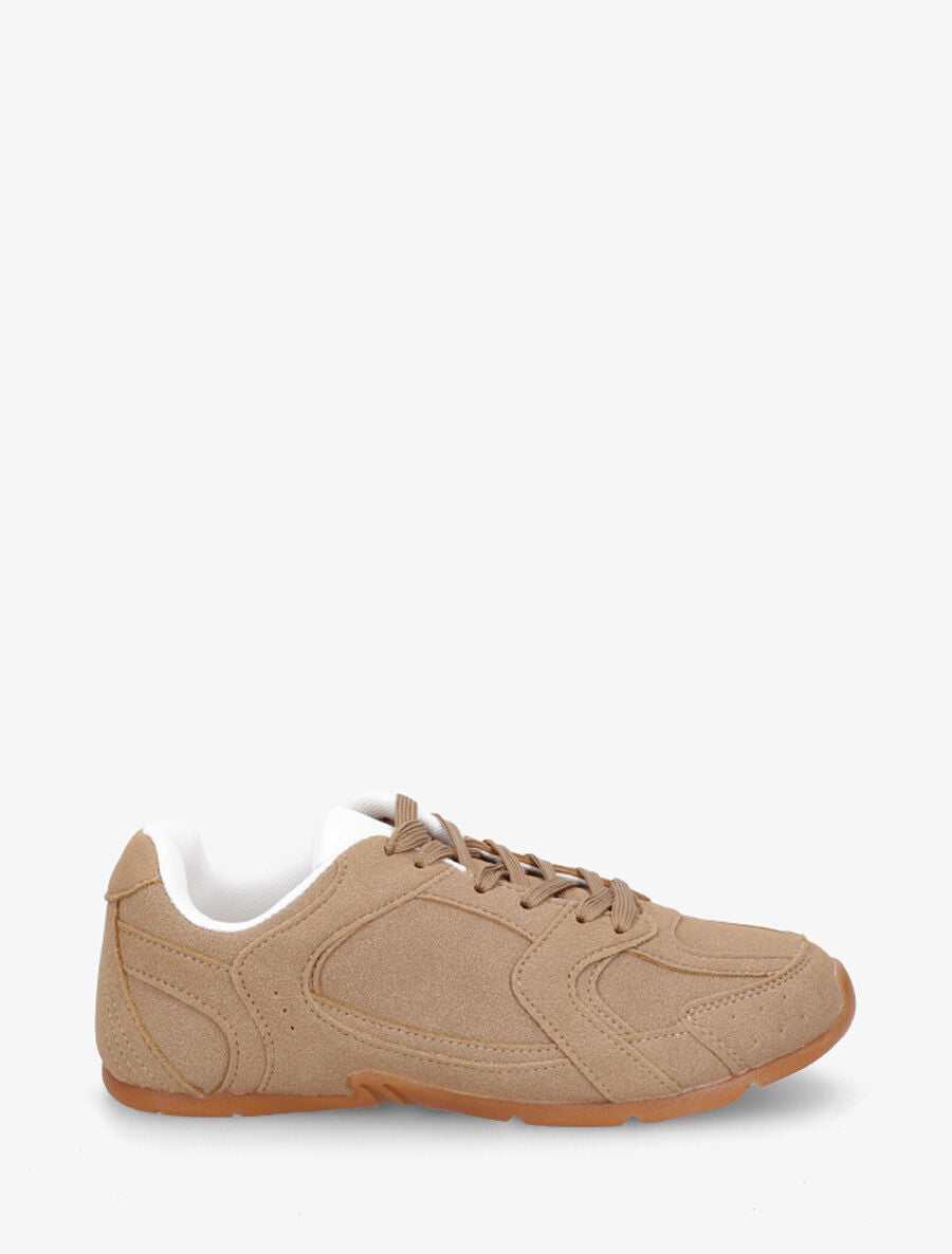 Sneakers plates unies effet nubuck - Camel - 1