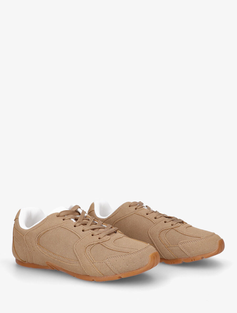 Sneakers plates unies effet nubuck - Camel - 4