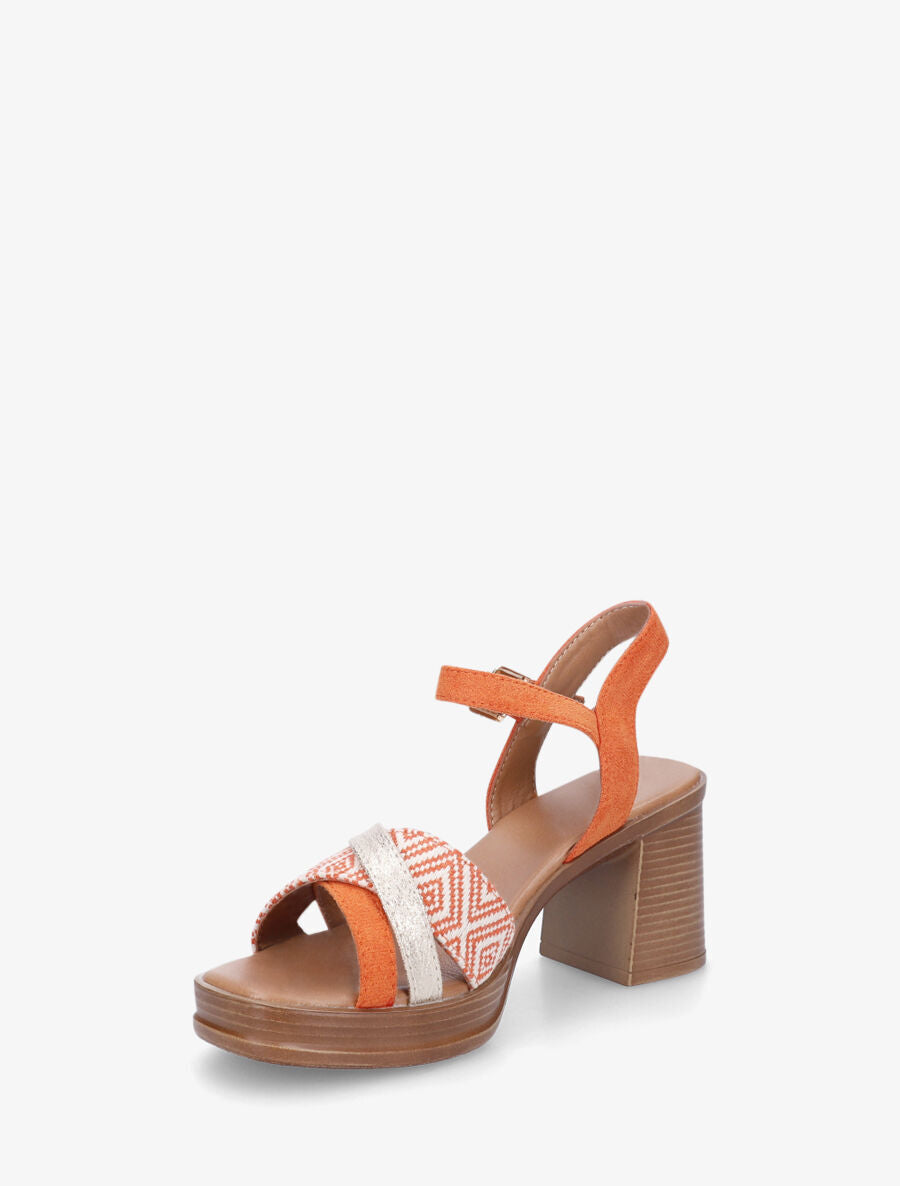 Sandales à talon à imprimé losanges - Orange - 3