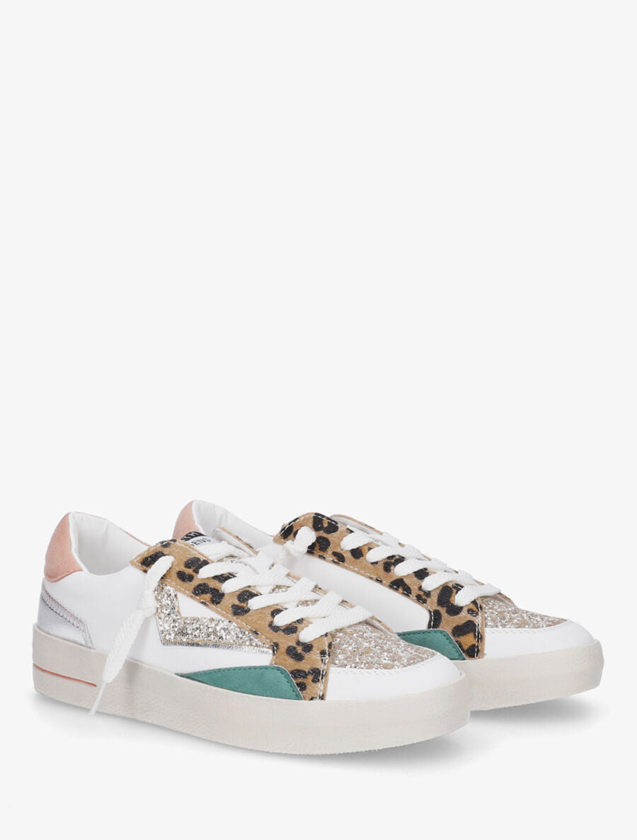 Sneakers en simili à détail pailleté - Camel - 4