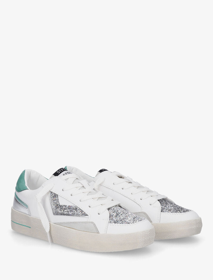 Sneakers en simili à détail pailleté - Argent - 4