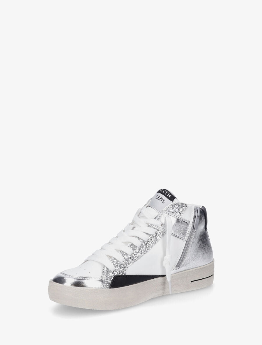 Sneakers montantes zippées à détail pailleté - Argent - 3