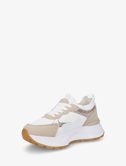 Baskets à plateforme et empiècement mesh - Beige - 3