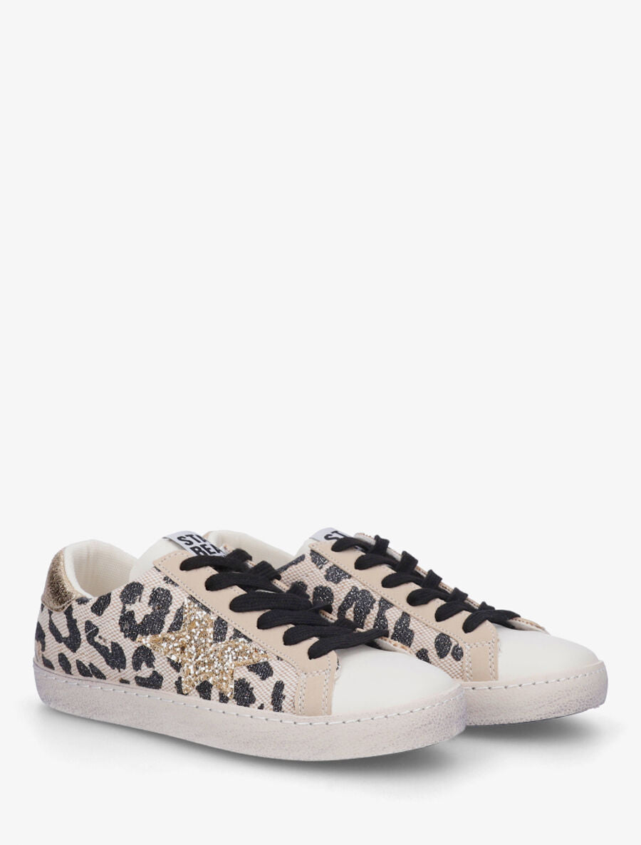 Sneakers en simili à contrefort contrastant et étoile - Beige - 4