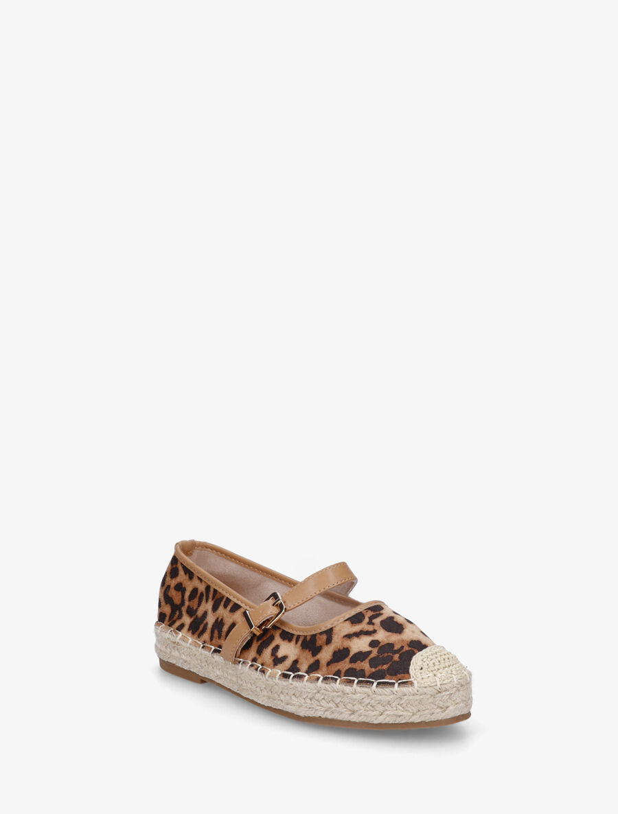 Espadrilles plates en suédine imprimé léopard - Beige - 2