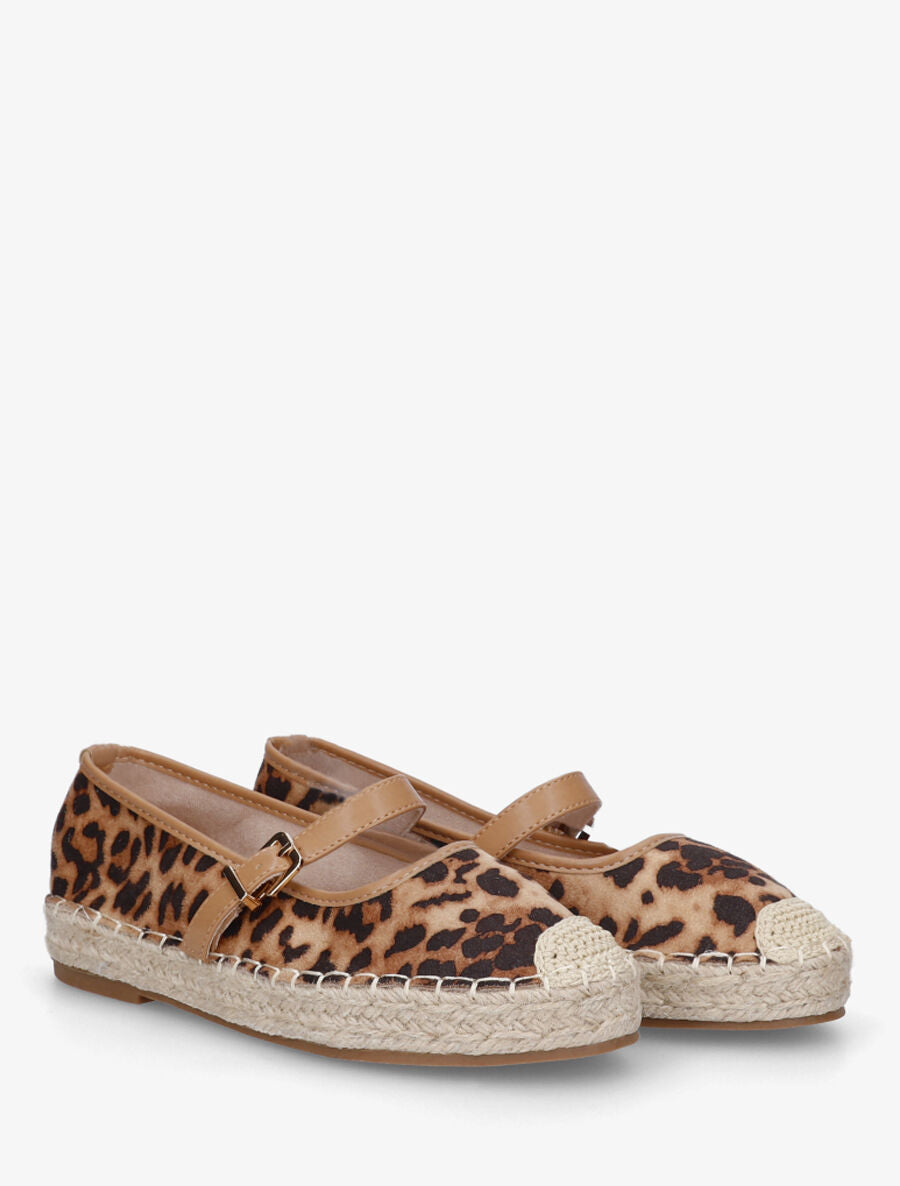 Espadrilles plates en suédine imprimé léopard - Beige - 4