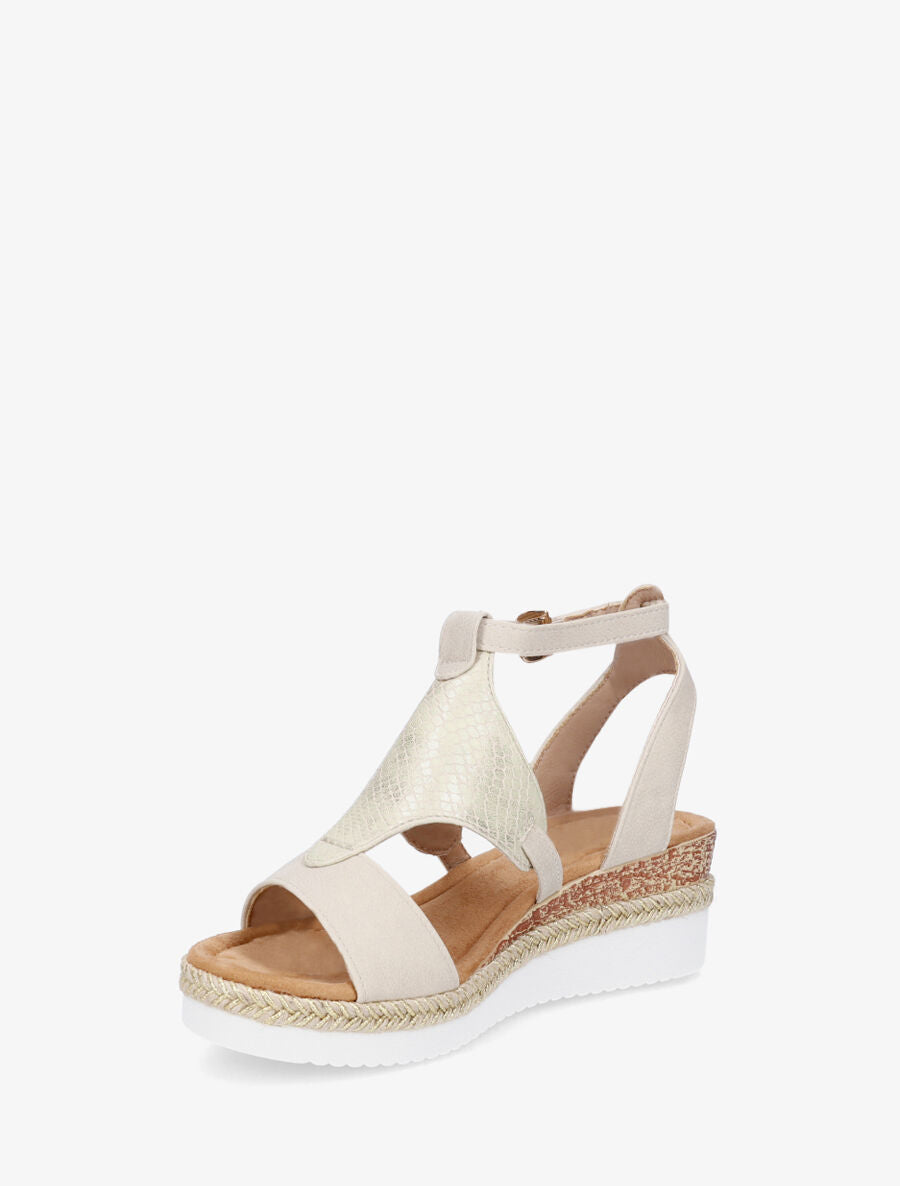Sandales compensées à ganse python - Beige - 3