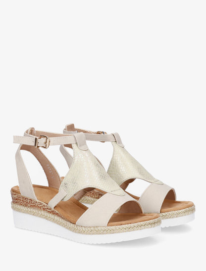 Sandales compensées à ganse python - Beige - 4