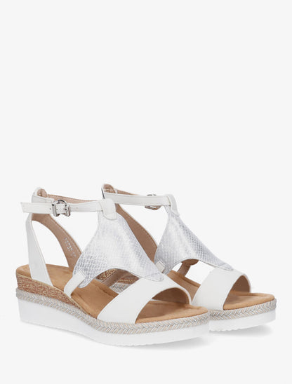 Sandales compensées à ganse python - Blanc - 4