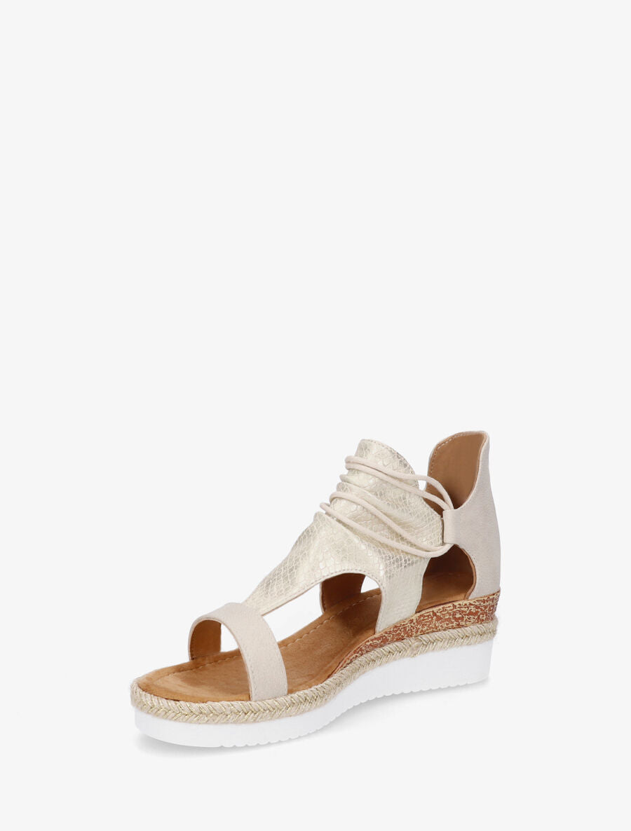 Sandales compensées effet python à liens - Beige - 3