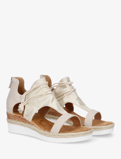 Sandales compensées effet python à liens - Beige - 4