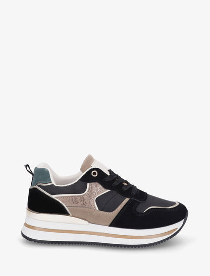 Sneakers compensées à empiècement métallique au talon - Noir - 1