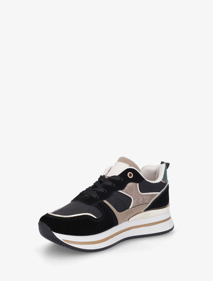 Sneakers compensées à empiècement métallique au talon - Noir - 3